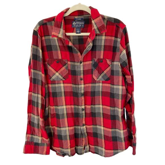 American Rag XL Mens Red Plaid Button Up Long Sleeve Flannel Top - Picture 2 of 5
